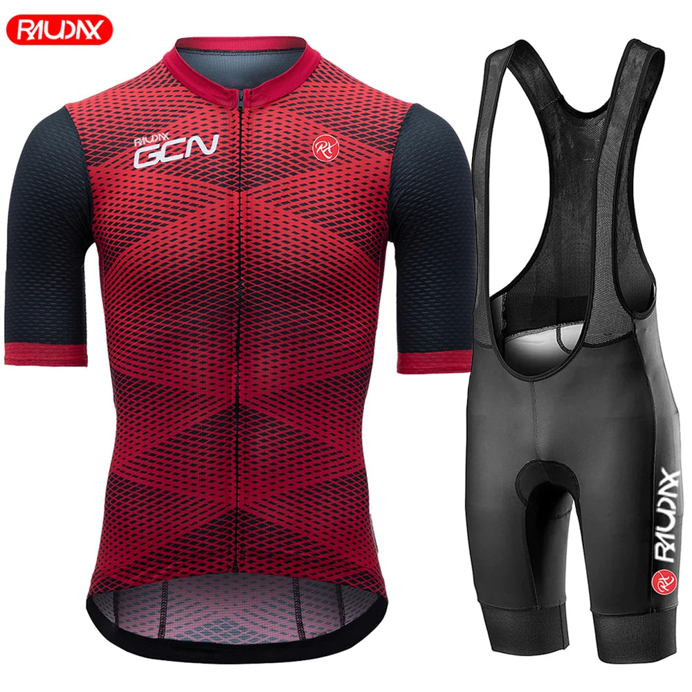 Raudax GCN Summer Cycling Jersey Set — Breathable Short Sleeve Road Bike Uniform for Men