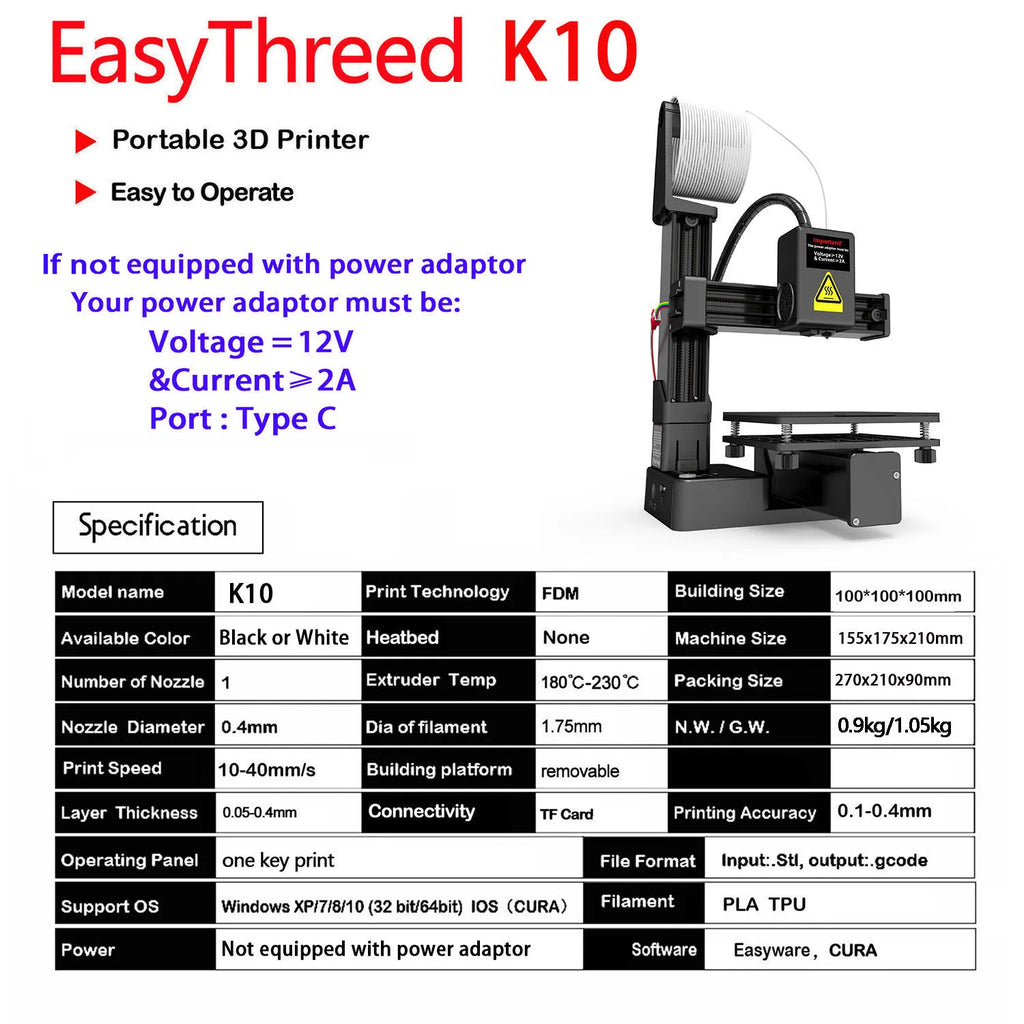 EasyThreed K10 3D Printer – Entry Level, PLA & TPU Compatible