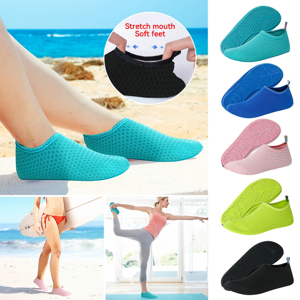 Water Shoes Rubber Sole Mesh Hole Quick Dry Diving Shoes Unisex Beach Swimming Diving Socks Non-Slip Seaside Surfing Adult Kids