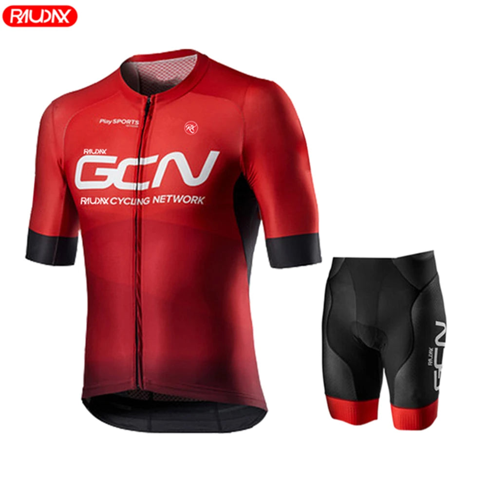 Raudax GCN Summer Cycling Jersey Set — Breathable Short Sleeve Road Bike Uniform for Men