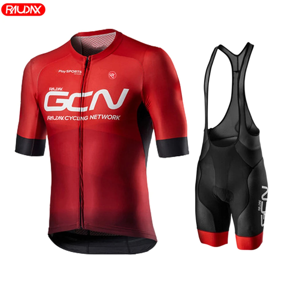 Raudax GCN Summer Cycling Jersey Set — Breathable Short Sleeve Road Bike Uniform for Men