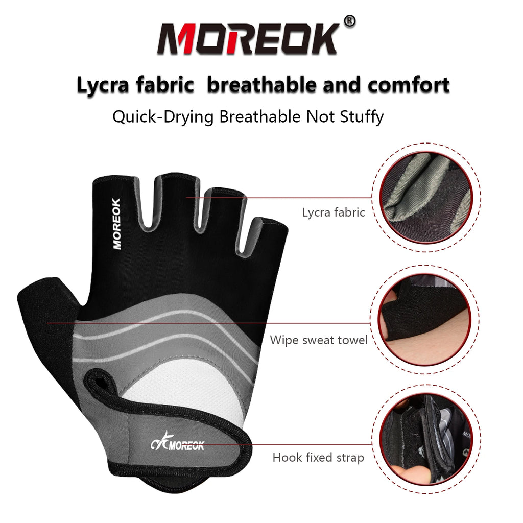 MOREOK Cycling Gloves Half Finger Bike Gloves 5MM Silicone Pads Pads Bicycle Gloves Shock-Absorbing Mountain Bike Gloves Anti