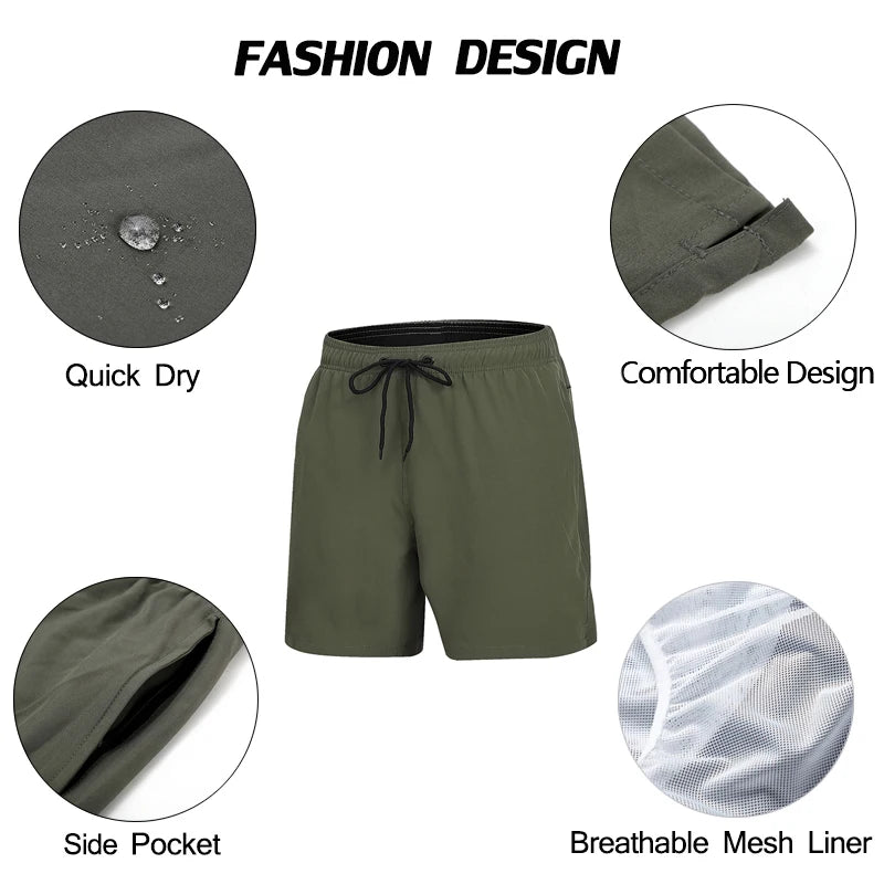 Escatch Brand 2025 Men's Stretch Swim Trunks Quick Dry Beach Shorts With Zipper Pockets and Mesh Lining