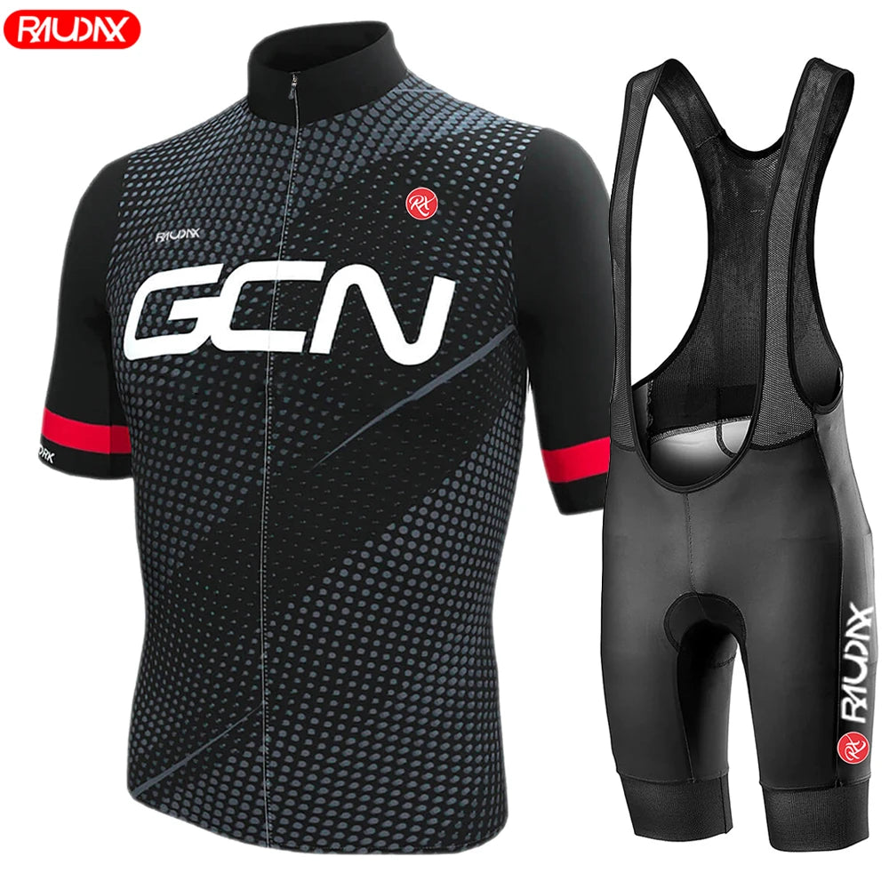 Raudax GCN Summer Cycling Jersey Set — Breathable Short Sleeve Road Bike Uniform for Men